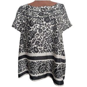 GERARD DAREL Floral Patterned Silk  Short Sleeve Top Size FR42/ USA 10